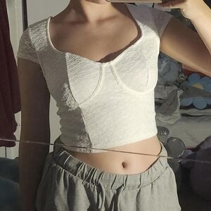 White Textured Crop Top